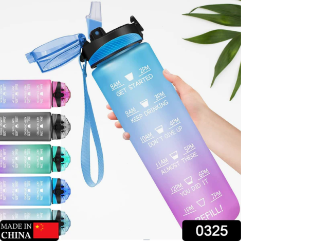 Motivational Water Bottle with Straw & Time Marker - Leakproof Tritan Portable Gym Bottle for Sports, Hiking & Camping