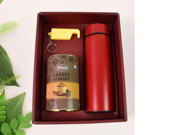 Personalized Temperature Water Bottle, 2in1 Keychain Coffe Chocolate (With Attractive Peacock Box / 3 Pc Set / Mix Color Bottle)