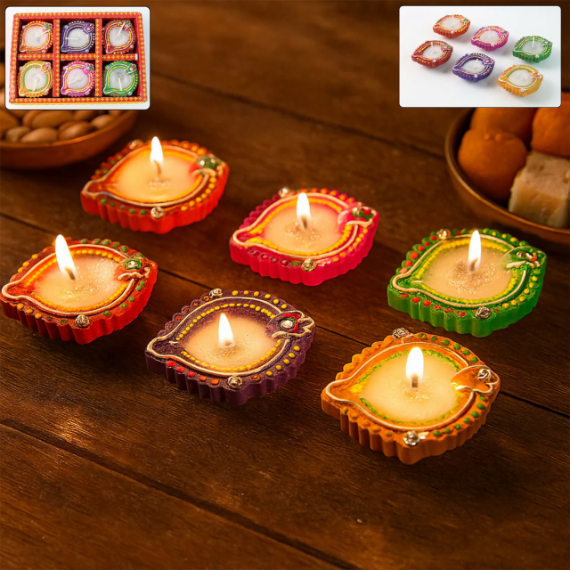 Handcrafted Decorative Wax Diya Set for Diwali & Festivals 6 pcs