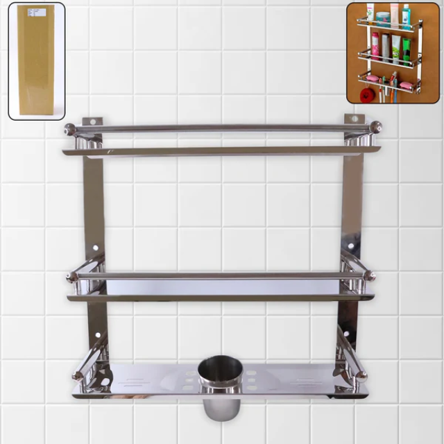 Stainless Steel 6 In 1 Multipurpose Bathroom Shelves Rack (15Inch)