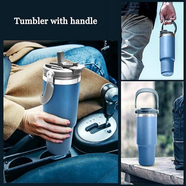 890 ml Stainless Steel Tumbler Leak Resistant and Durable Bottle Included Reusable Straw and Airtight Lid for Gym, Travel, Indoor, Outdoor Use (DL-Blue)