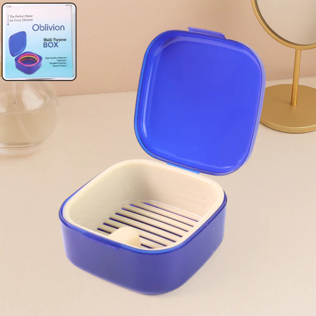 Blue Oblivion Multi-Purpose Storage Box with Lid, DENTURE CASE (1 Pc)