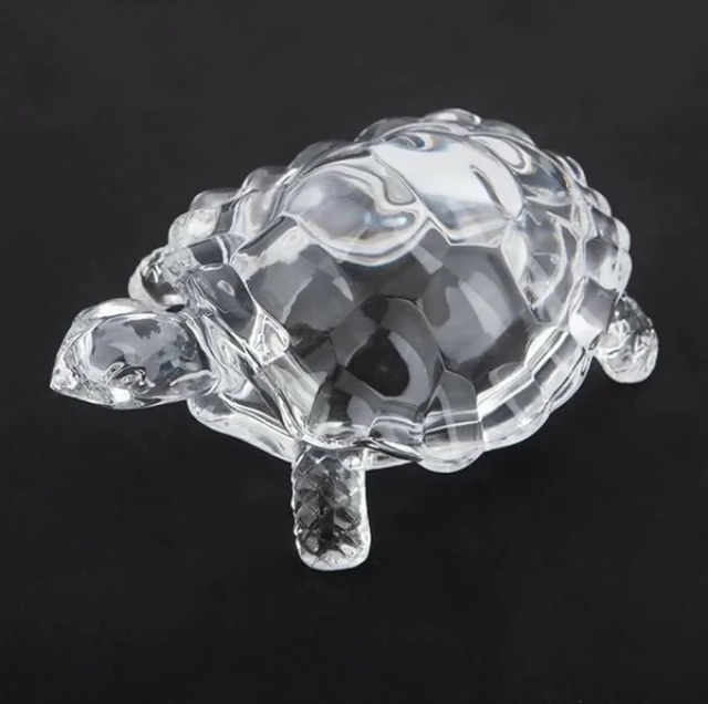 Premium Clear Crystal Glass Tortoise Figurine for Home and Office Decor – Feng Shui Vastu Turtle Showpiece for Wealth, Luck, and Positivity – Elegant Transparent Decorative Accent for Tabletop, Shelf, or Gift Purpose